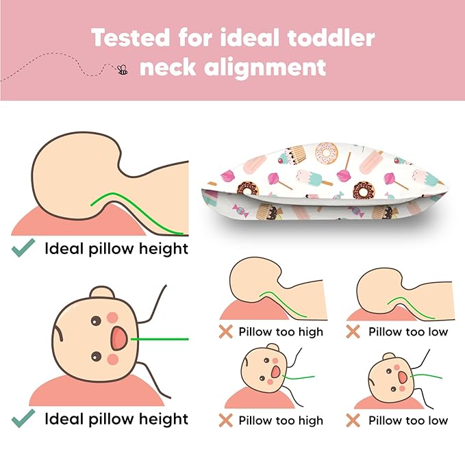 Toddler Pillow with Pillowcase - 13x18 My Little Dreamy Kids Travel Bed Pillows for Sleeping, Organic Cotton Small Pillowcase, Soft & Breathable, Machine Washable, Toddlers 2-5 years old (Sweet Tooth)