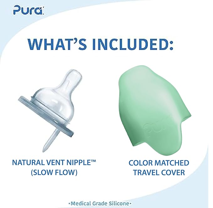 Pura Kiki 5oz/150ml Stainless Steel Anti-Colic Infant Bottle w/Silicone Natural Vent Nipple & Sleeve, 100% Plastic-Free, MadeSafe Certified, Medical-Grade Silicone - Moss Sleeve