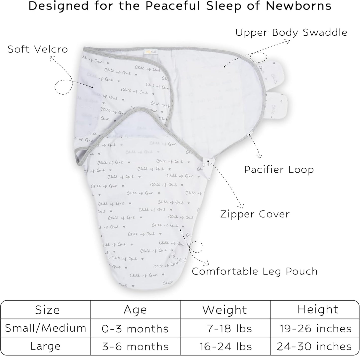 LollyBanks Swaddles 100% Organic Cotton for Boys and Girls, 3-6 Months Newborn Swaddle Sack with Easy Change Zipper, Sleep Swaddle Neutral Baby Registry (Christian Baby)