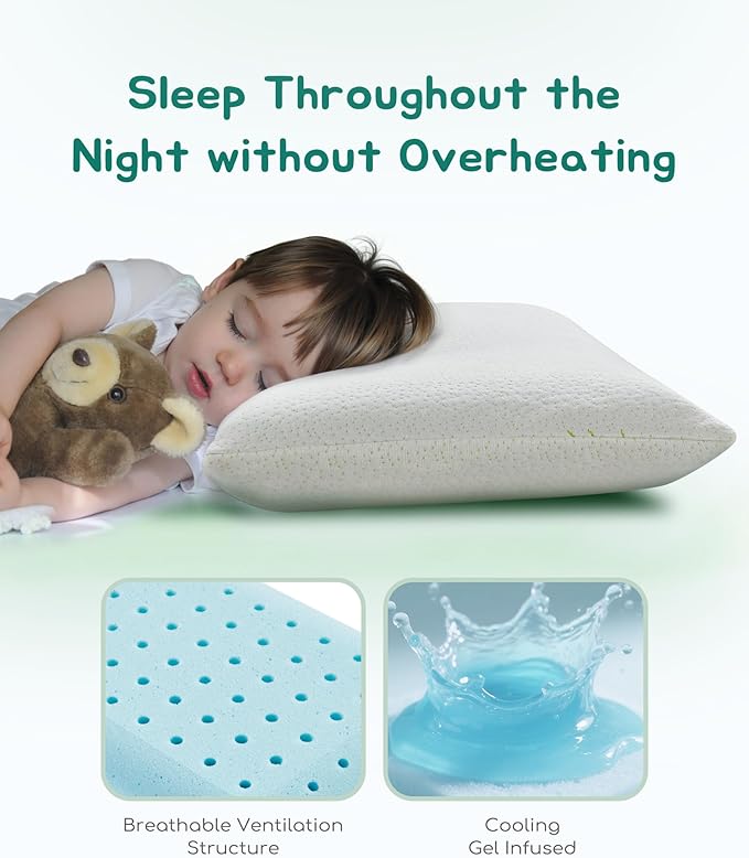 Toddler Pillow, Adjustable Memory Foam Small Pillow for Toddler 2 Years & Above, 13” x 18” Mini Size for Kid Sleeping, Napping or Traveling, Washable No Zipper Pillowcase, Green