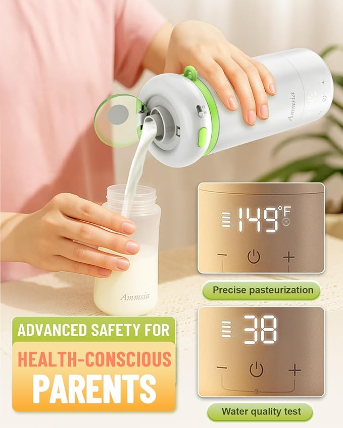 Portable Bottle Warmer for Travel – Fastest Heating & Charging, Fits Global 100-240V, Exclusive Sterilization & Water Quality Test Mode, 17Oz Large Capacity Baby Milk Warmer for Breastmilk & Formula