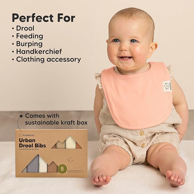 8-Pack Organic Baby Bibs for Boys, Girls - Soft Cotton Drooling and Teething Bibs for Baby Girl & Boy, Extra Absorbent, Easy to Clean & Put On for Toddler, Newborn, Infant 0-24 Months(Dew)
