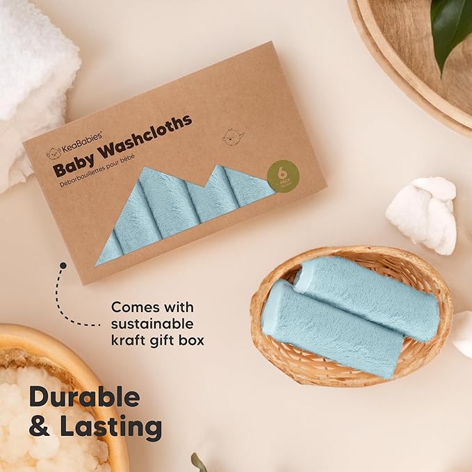 6-Pack Baby Washcloths - Soft Absorbent Viscose from Bamboo Wash Cloths for Babies, Kids, Toddlers, Infant, Newborn Bath Towels, Gentle on Sensitive Skin, 10x10 Reusable Face Towels (Aegean Blue)