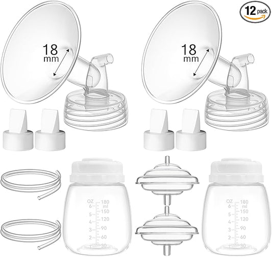 18mm Replacement Pump Parts for Spectra S1 S2 9 Plus Synergy Gold Includes Flange Duckbill Valve Tubing Backflow Protector Bottle,Compatible with Motif Luna Cimilre Ameda MYA Pump