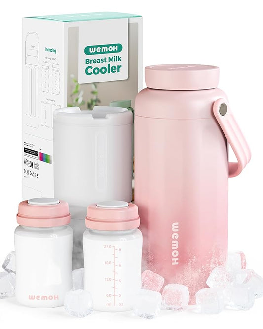 Breast Milk Cooler Bottle-24H Double-Layer Cooling, TSA Approved, 2 Leakproof Bottles & Ice Packs, (Non-Toxic BPA) for Travel, Work, Night Pumping, Gift for New Moms (Pink)
