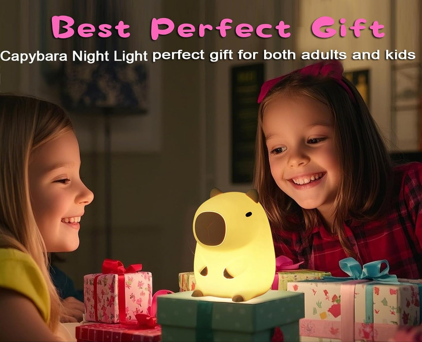 Cute Capybara Night Light,LED Squishy Animal Night Lamp,Soft Silicone Novelty Nightlight,Kids Funny Capybara Lamp Gifts,2 Level Dimmable Boys Girls Light Up Room Décor Rechargeable Touch Lamp