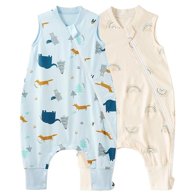 Duomiaomiao 2 Pack 0.5 TOG Toddler Sleep Sack 36-48 Months 100% Cotton Lightweight Baby Sleep Sack with Feet, Breathable Comfy Toddler Wearable Blanket