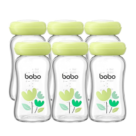 YOHKOH Glass Breast Milk Storage Bottles - 100% Leak-Proof, BPA-Free Breastmilk Storage Containers, Freezer & Dishwasher Safe, Ideal for Nursing Mothers (Green, 5.4oz (Pack of 6))