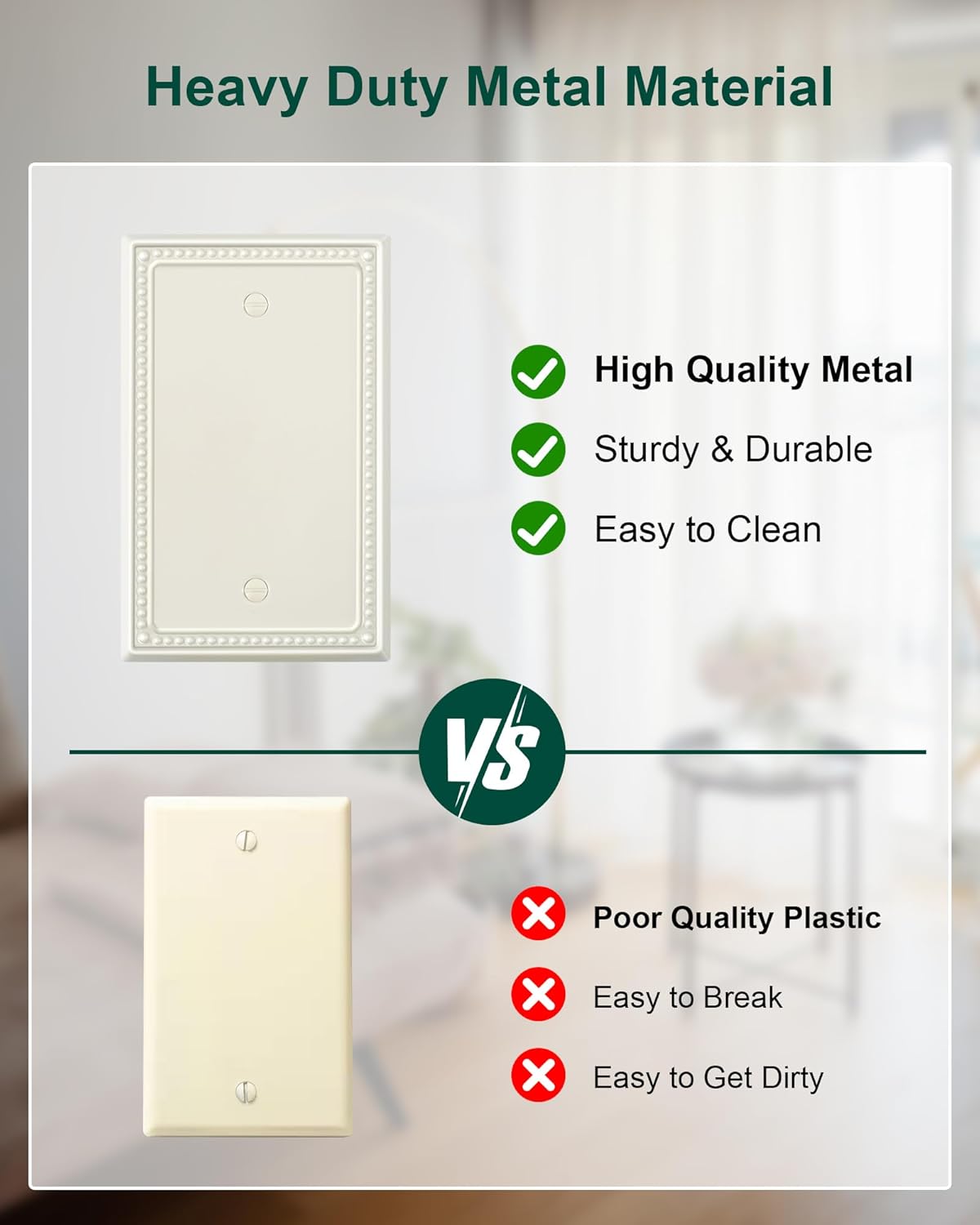 2-Pack Blank Outlet Cover Wall Plate, Metal Switch Plates Outlet Covers, Light Almond Pearls Beaded Decorative Wall Plates for Electrical Outlets