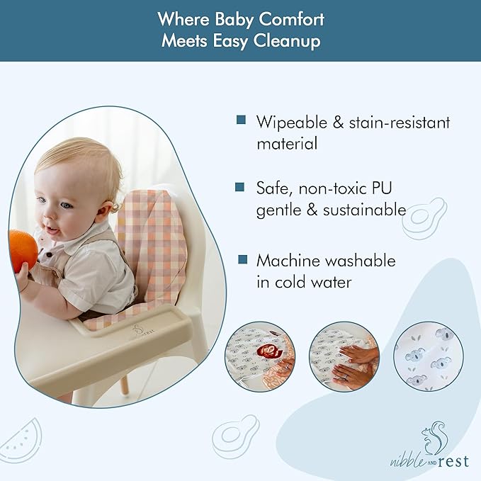 Nibble and Rest IKEA Highchair Cushion Cover for Inflatable Cushion, Compatible for IKEA Antilop Highchair Accessories, Stain-Proof&Wipeable Cover(Cushion NOT Included) (Pastelchecks)