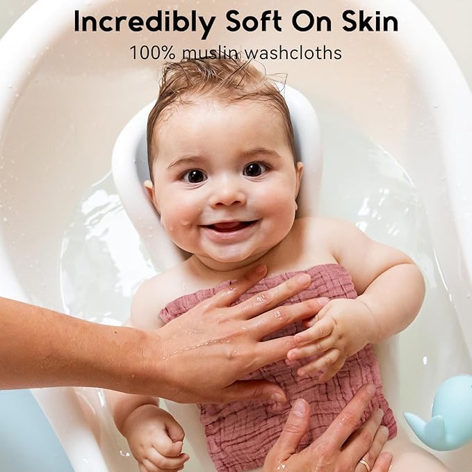 Muslin Baby Washcloths 6 Pack, 100% Cotton Wash Cloths for Babies, Large 12''X12'' Burp Cloths Absorbent and Soft for Newborn Infants Kids Boys Girls - Gradient Pink