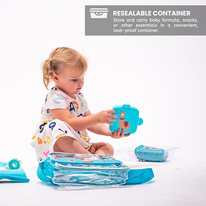 Refresh-a-Baby Feeding Essentials Kit for Feeding on The go Includes: Universal Bottle Top Adaptor Resealable Container Silicone Bib Clear Travel Bag & More (Llama Love)