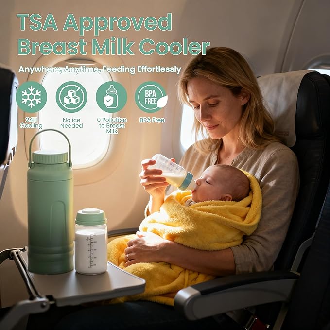 Pinkart 22oz Breast Milk Cooler Bottle, 360° Cooling for 24 Hours, Portable Breastmilk Chiller with 2pcs Bottles, TSA-Approved, Non-Slip Frosted Anti-Scratch Design