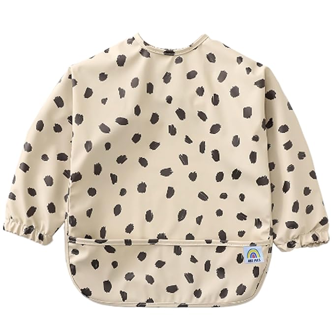 ARI MES Long Sleeves Waterproof Baby Bibs for Eating - Black Spots, Small - Wearable, Coverall for Toddler, Long Sleeve Bib, Smock Apron for Feeding - Applicable for 6-72 Months
