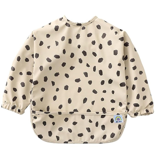 ARI MES Long Sleeves Waterproof Baby Bibs for Eating - Black Spots, Small - Wearable, Coverall for Toddler, Long Sleeve Bib, Smock Apron for Feeding - Applicable for 6-72 Months