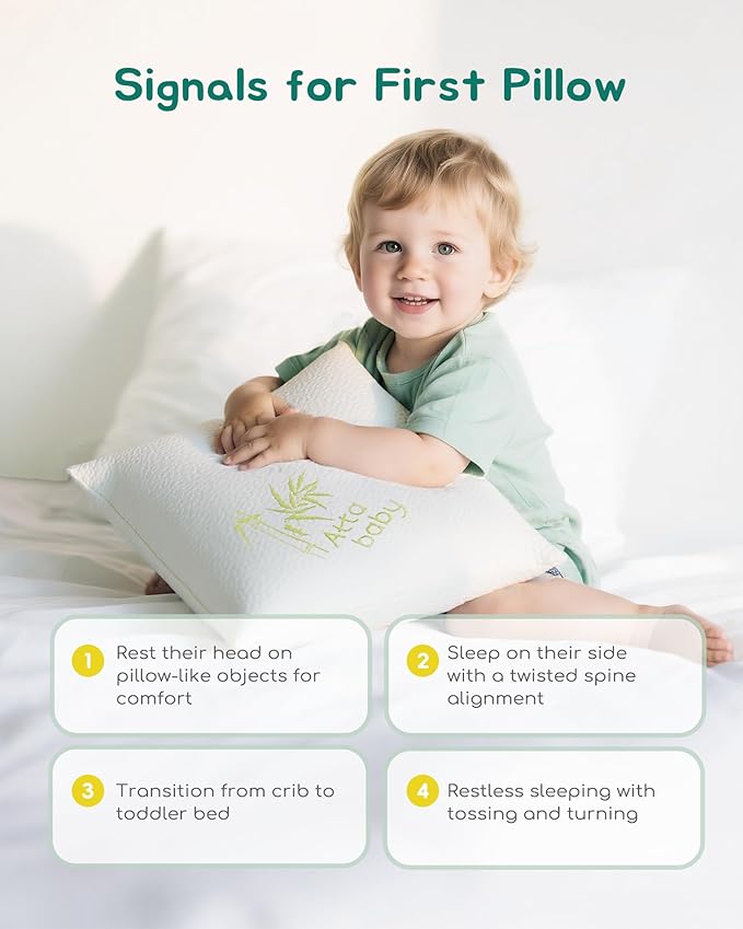 Toddler Pillow, Adjustable Memory Foam Small Pillow for Toddler 2 Years & Above, 13” x 18” Mini Size for Kid Sleeping, Napping or Traveling, Washable No Zipper Pillowcase, Green