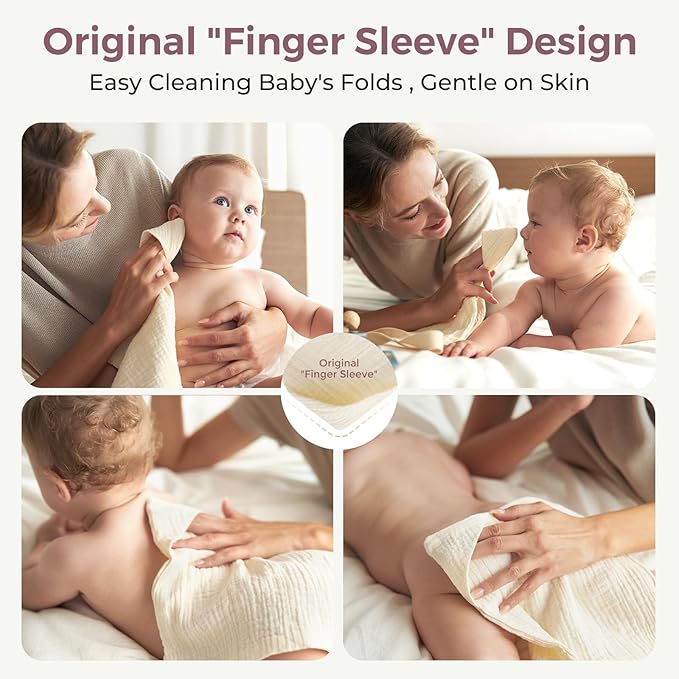 Momcozy Baby Washcloths - 4 Layer Design| Medium Thickness| Soft & Absorbent| Premium Cotton for Newborns' Skin-Great for Bathing, Wiping & on-the-go Use, Shower Gift and Essential(5 Pack, 10x10 inch)