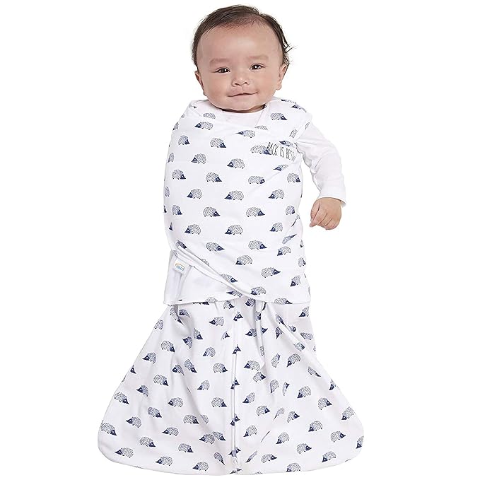 HALO 100% Cotton Sleepsack Swaddle, 3-Way Adjustable Wearable Blanket, TOG 1.5, Navy Hedgehog, Small, 3-6 Months