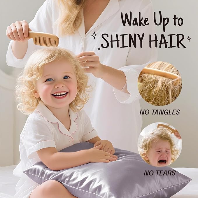 OLESILK 100% Mulberry Silk Toddler Pillowcase for Hair and Skin, Both Sides 19 Momme Pure Natural Silk Travel Pillow Cases with Hidden Zipper, 13"x 18", Iron Grey