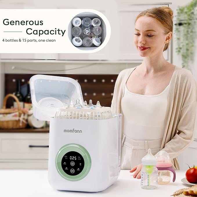 19 Min Bottle Washer, Quick Wash, Sterilizer and Dryer - All-in-One Cleaner, Bottles, Pump Parts and Baby Accessories, Ideal Gift for New Parents
