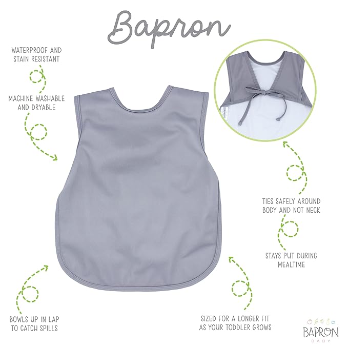 BapronBaby Minimalist Slate Bapron - No Neck Tie Safer Bib for Baby & Toddler - Soft Waterproof Stain Resistant - Machine Washable - Sz Baby/Toddler 6m-3T