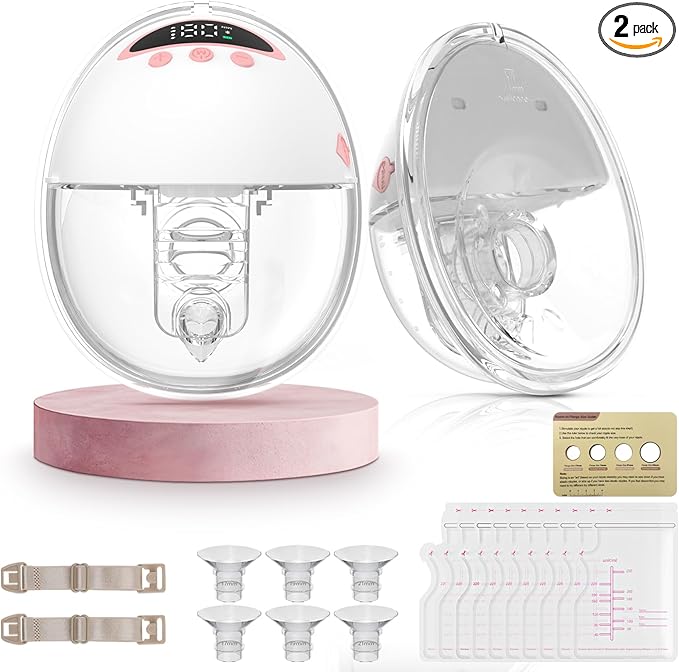 Double Wearable Electric Breast Pump, Hands-Free Breastfeeding Pump with 4 Modes & 12 Levels, Anti-Backflow, LED Display, 10 Breastmilk Storage Bags