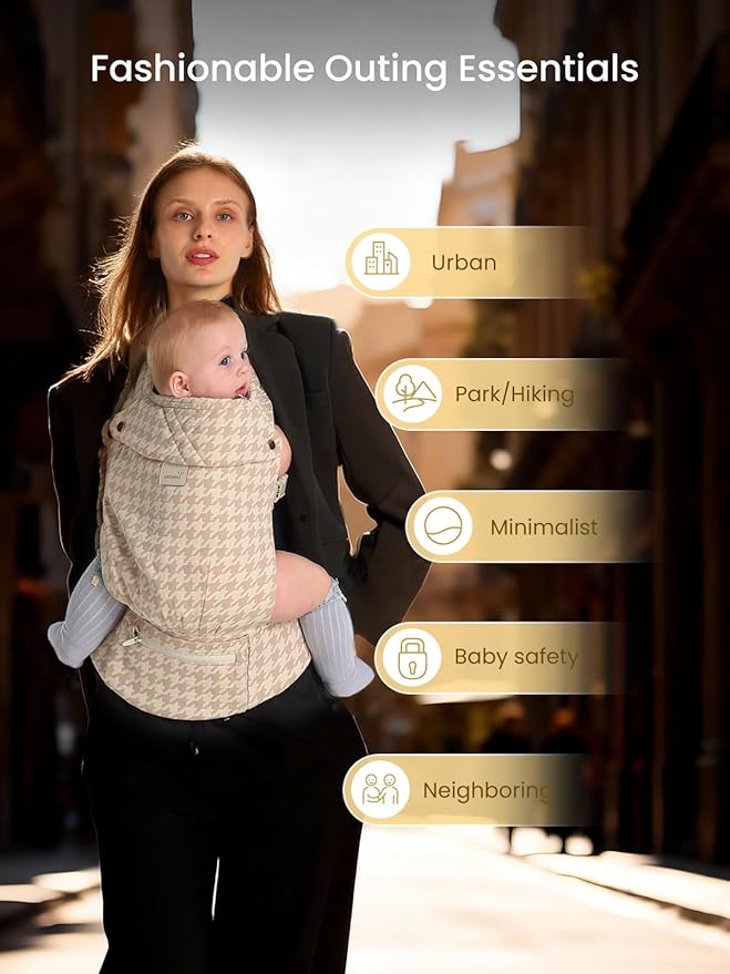 GROWNSY Baby Carrier Newborn to Toddler, Ergonomic Baby Toddler Carrier Wraps with Head Support, Easy to Wear, Infant Carrier Baby Gift, Travel and Hiking Friendly,for 7 to 44 lb (Houndstooth Beige)