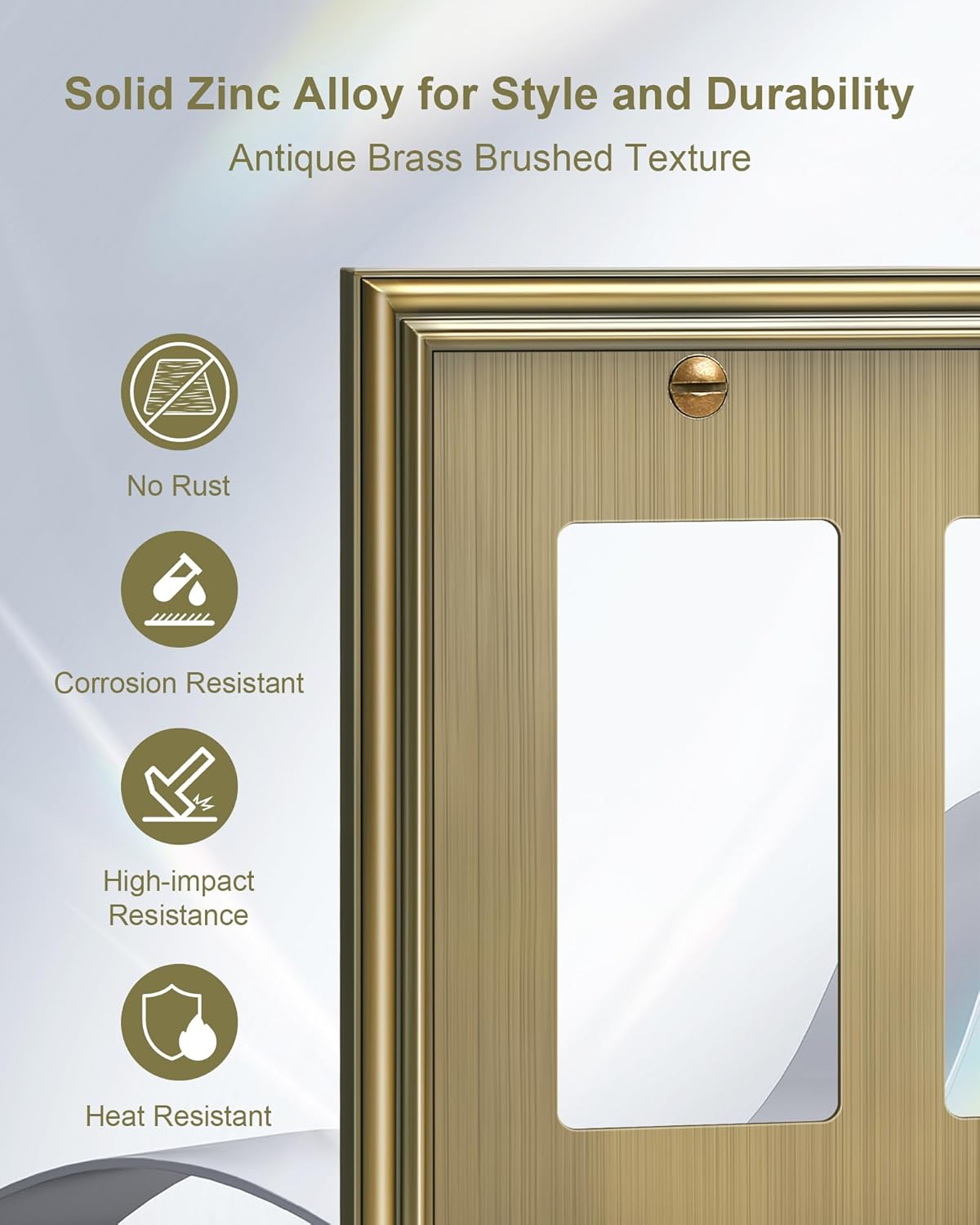 2-Pack Decorative Tripple Decorator Outlet Cover Plate, Durable Zinc Alloy Antique Brass Wall Plate for Electrical Outlets, Receptacle, GFCI Outlet, Dimmer Switch, 3-Gang, Corrosion Resistant