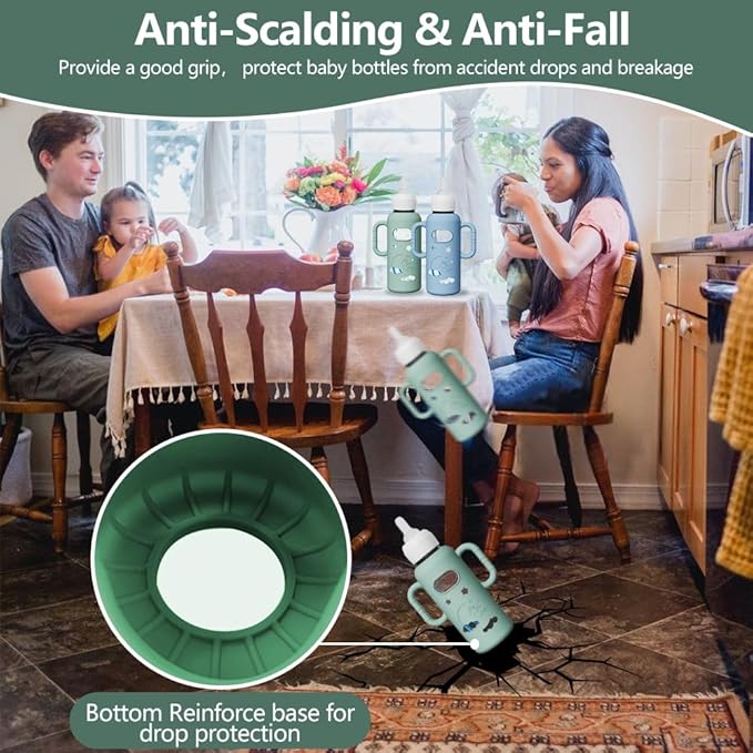 2 Pack Silicone Sleeves for Dr Brown's Glass Bottles, Drop Protection Bottle Sleeves with Handles, Anti Breakage Baby Bottle Holder Compatible with Dr. Brown's Newborn Glass Bottles,8 oz