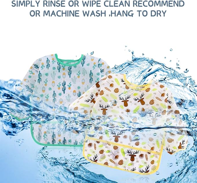 5 Pcs Long Sleeved Baby Toddler Bibs Waterproof Sleeved Bib 3-24 Months