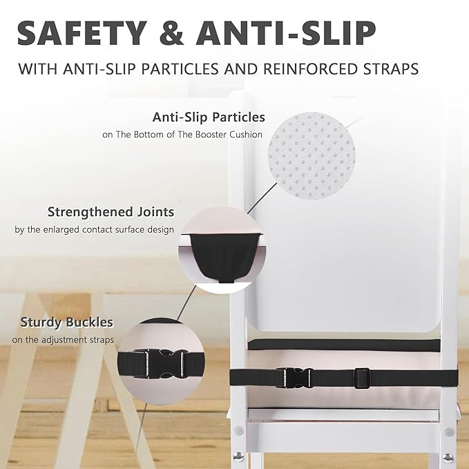 Booster Seat for Kitchen Chair with Adjustable Straps, Toddler Booster Seats for Dining Table Portable for Travel Camping Eating, Booster Cushion for Table for Baby Child Infant Kid Boy Girl