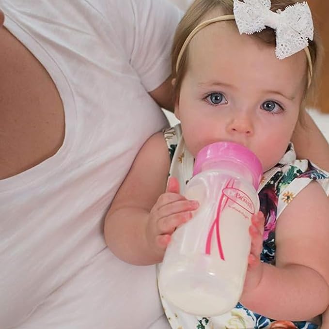 Dr. Brown's Natural Flow Anti-Colic Options+ Wide-Neck Baby Bottles 5 oz/150 mL,with Level 1 Slow Flow Nipple, Pink 4 Pack, 0m+