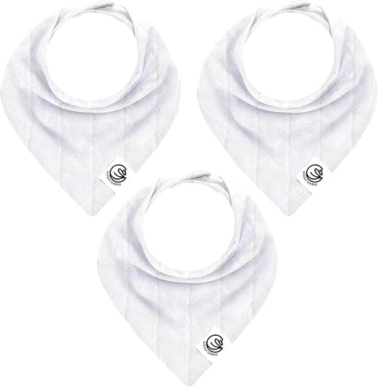 Premium Baby Bibs – 3 Pack for Boys & Girls | Natural Cotton, Super Absorbent Drool & Teething Bibs with Adjustable Snaps - White Bandana Bibs