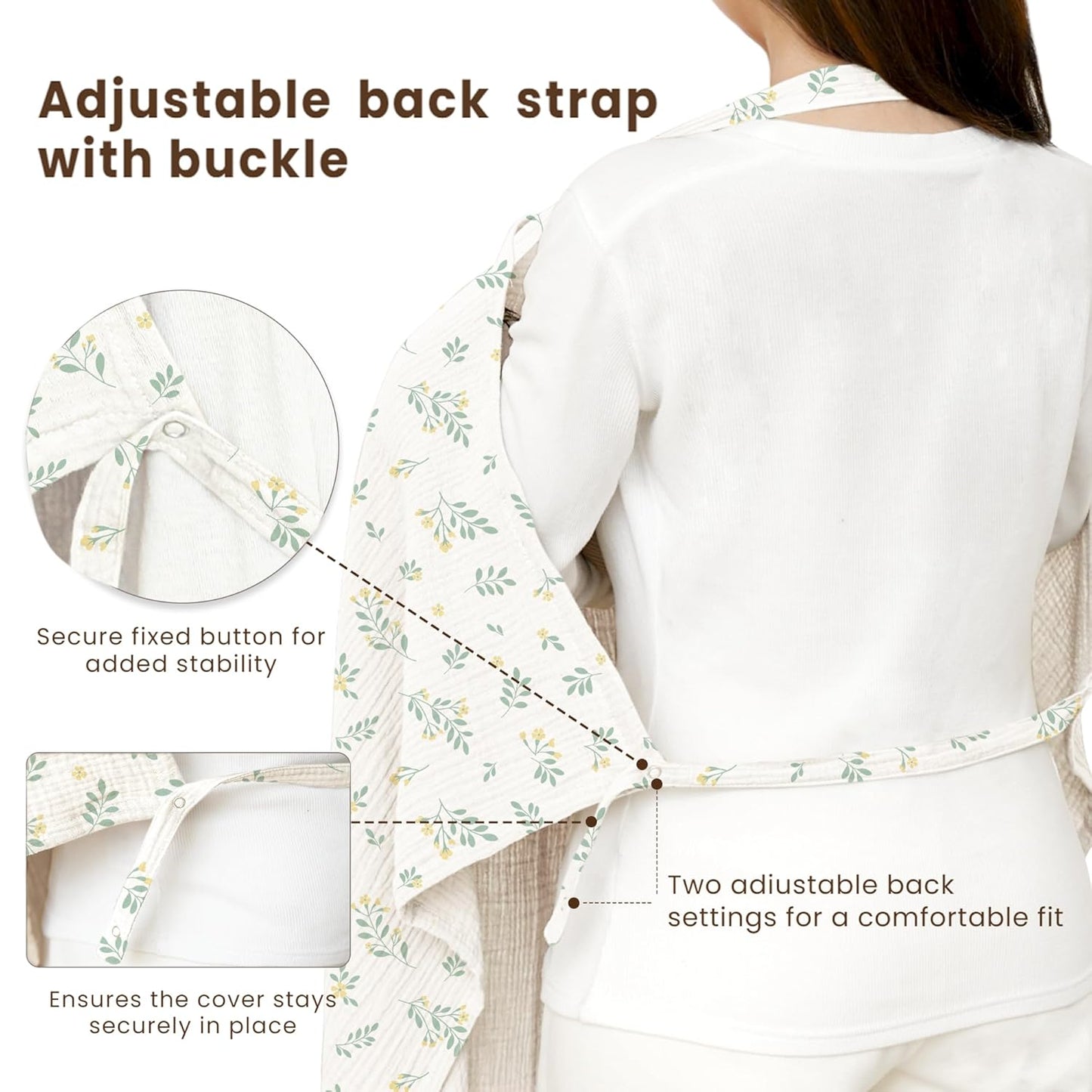 Konssy Muslin Nursing Cover for Baby Breastfeeding, Breathable 100% Cotton Breastfeeding Cover with Rigid Hoop for Mother Nursing Apron, Multi-use Carseat Canopy (Leafy)