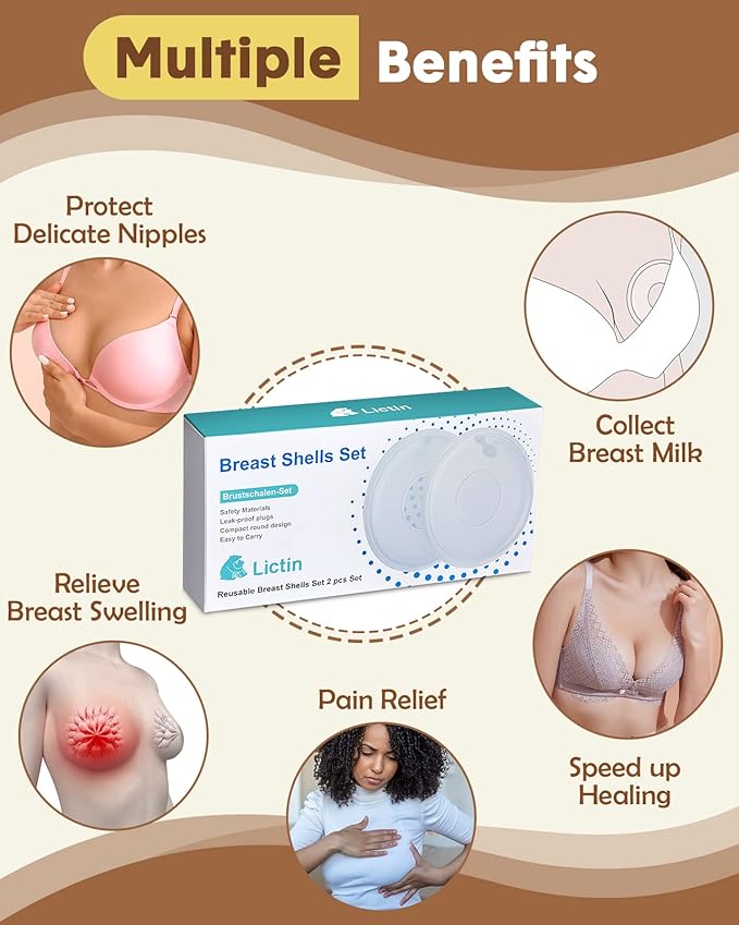 Lictin Milk Collector Catcher for Breastmilk - Breast Shells & Milk Catcher for Breastfeeding Relief (2 in 1), Protect Sore Nipples for Breastfeeding, Collect Breast Milk Leak for Nursing Moms
