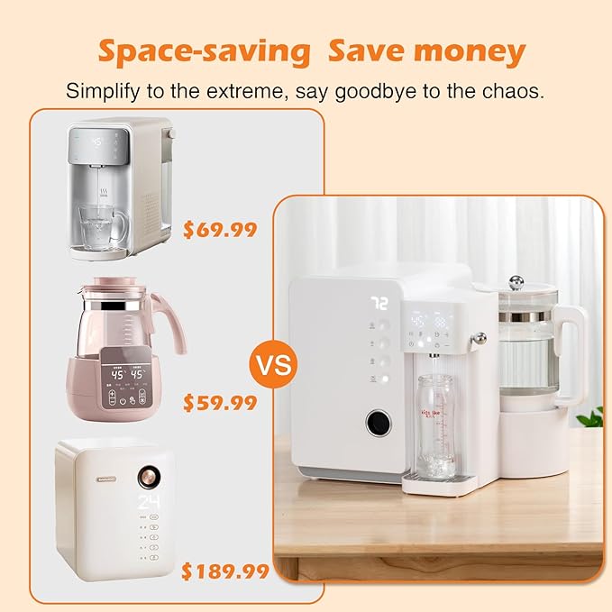 UV Sanitizer and Dryer 6-in- 1 Sanitizing Machine for Baby Bottles ，1.5L Formula Maker with Night Light 4 Temperature Control 24H Keep Warm 72H Storage