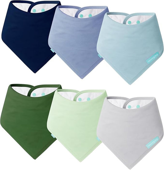 PurComfy SuperSoft Baby Bibs, Premium Bamboo Bandana Drool Bibs for Infant Boys & Girls, Adjustable Snap Bibs, 6-Pack