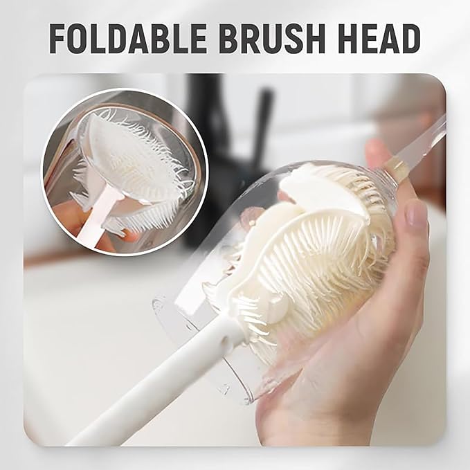 3Pcs 360° Flexible Silicone Bottle Brush with Long Handle Multifunction Flexible, Deep Cleaning for Narrow Neck Bottles, Baby Bottles, Water Bottles (White)