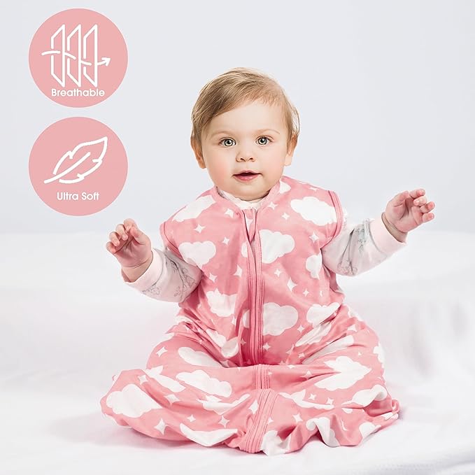 Baby Sleep Sack 0-6 Months Baby Wearable Blanket 100% Rayon Cotton 2-Way Zipper Toddler Sleeping Sack，Comfy Soft Lightweight TOG 0.3（Cloud）