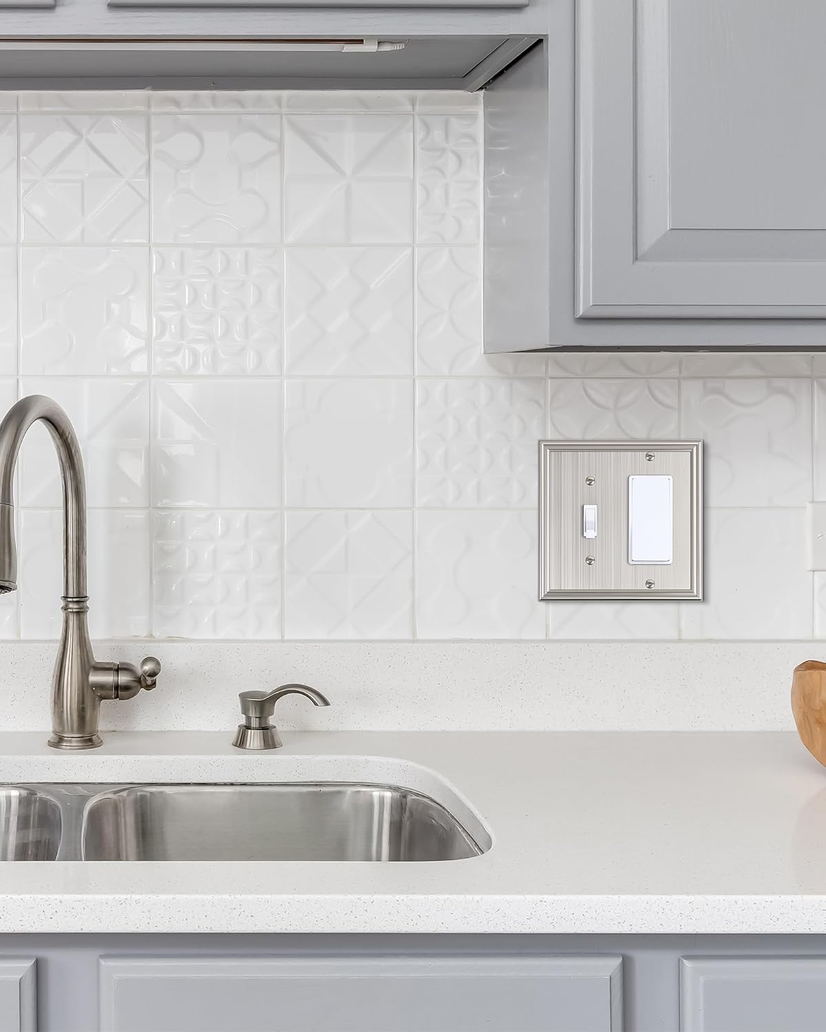 2-Pack Combo Toggle/Decorator Light Switch Cover Plate, Brushed Nickel Decorative Electrical Outlet Covers, Durable Solid Zinc Alloy Wall Switch Plates and Outlet Covers