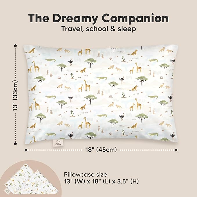 Toddler Pillow with Pillowcase - 13x18 My Little Dreamy Kids Travel Bed Pillows for Sleeping, Organic Cotton Small Pillowcase, Soft & Breathable, Machine Washable, Toddlers 2-5 Years Old (Grasslands)