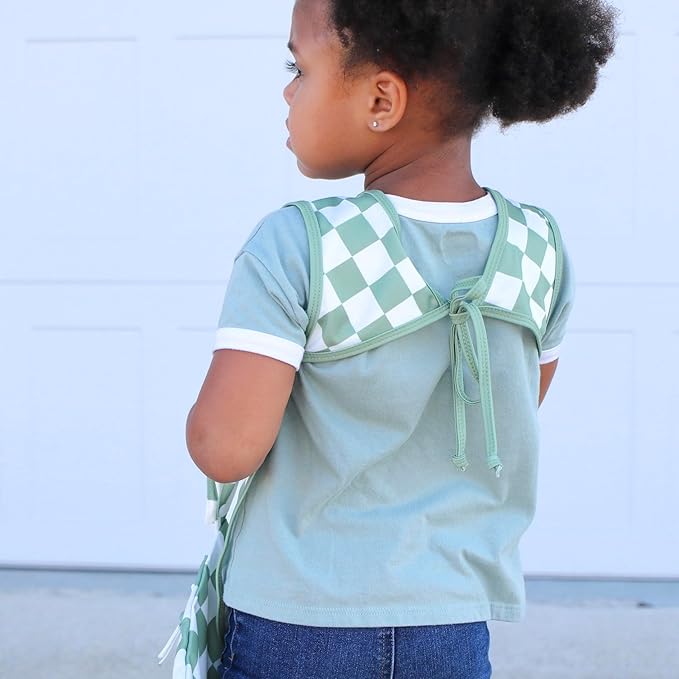 BapronBaby Sage Checkerboard Bapron - No Neck Tie Safer Bib for Baby & Toddler - Soft Waterproof Stain Resistant - Machine Washable - Sz Preschool 3-5yrs