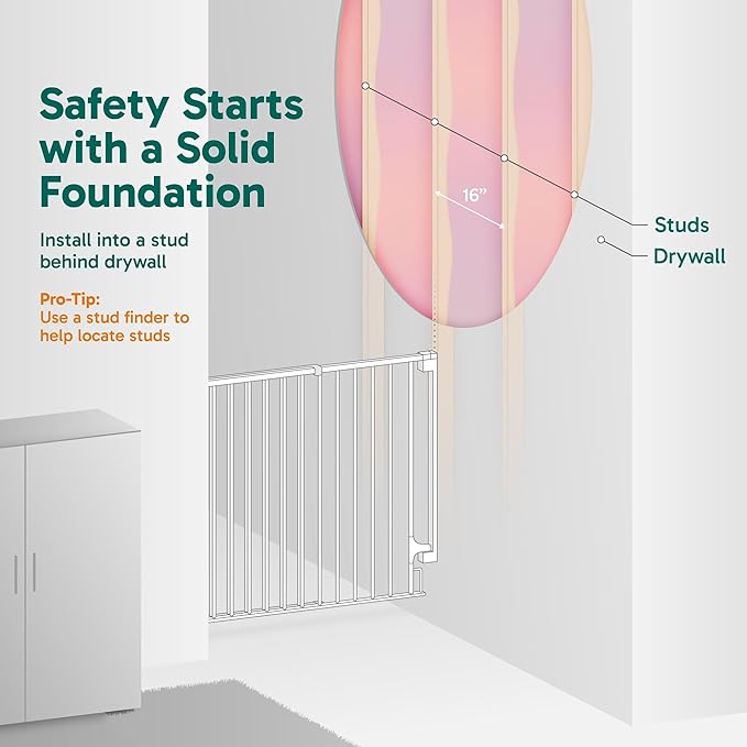 Cumbor 29.2–43" Baby Gate for Stairs, Wall-Mounted (Drill Required), Expandable No Bottom Bar Dog Gate, Auto Close Extra Wide Walk Thru, Pet & Toddler Proof Gate, Top & Bottom of Stairways(Black)