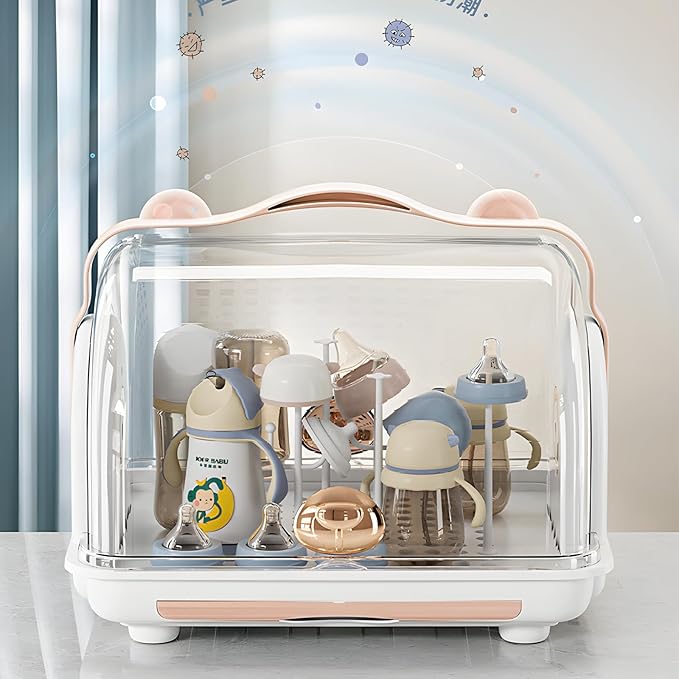 Baby Bottle Drying Rack Storage, Nursing Bottle Storage Box Organizer with Cover, Portable Kitchen Cabinet Organizer, Durable countertop Dryer (Orange)