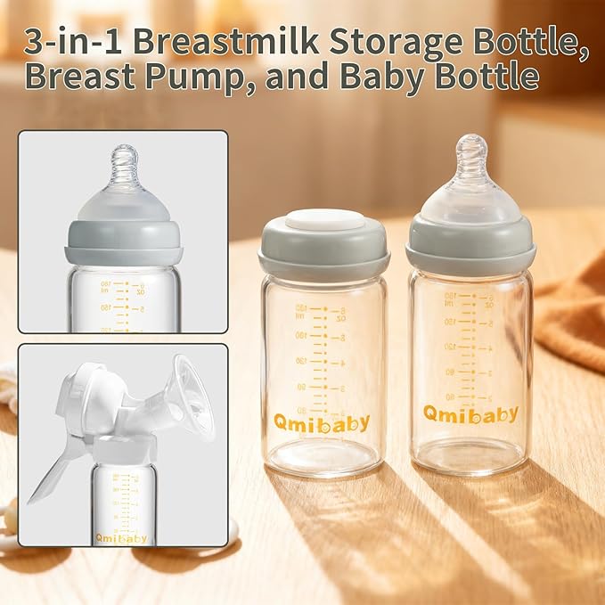 Breast Milk Storage Bottles 180ml 6oz BPA-Free Leak-Proof Baby Bottle for Breastmilk Storage Wide Neck Bottles with Screw Ring Sealing Disk Breastfeeding (Grey+Pink, 180ml-4Packs)