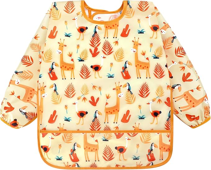 Accmor 5 Pack Long Sleeve Bibs, Baby Smock Waterproof Sleeved Bib Smock for Baby Toddler 6-36 Months