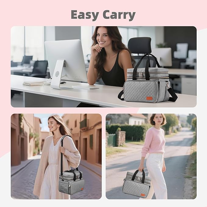 Breast Pump Bag Fits for Spectra S1 and S2, Double Deck Pumping Bag with Waterproof Mat for Pump Accessories, Pump Carrying Bag for Moms Work, Travel - Grey