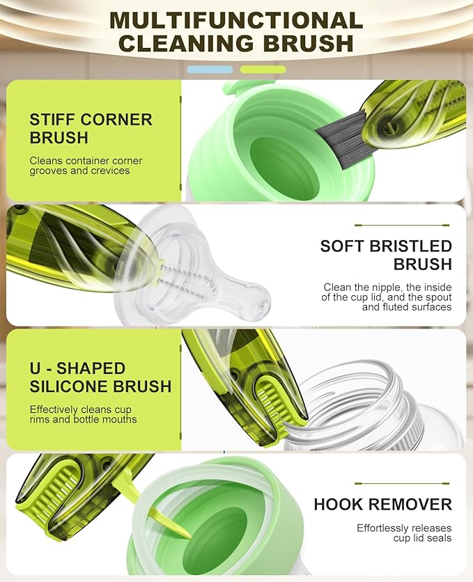 4 in 1 Cup Lid Gap Cleaning Brush Set 2 Pcs - Multifunctional Bottle Cleaning Brush Tools for Home Kitchen and Travel Cleaning | Portable Silicone Cup Lid Cleaner in 2 Colors