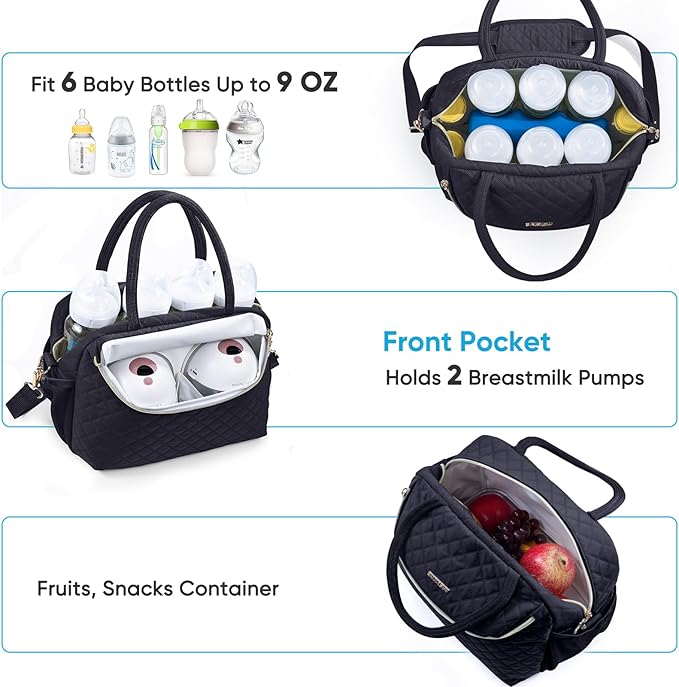 Breastmilk Cooler Travel Bag with 2pcs Wipes Dispensers and Ice Pack - Baby Bottle Cooler for 6 Bottles Up to 9 Ounce