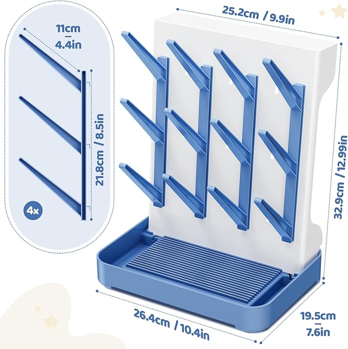 Baby Bottle Drying Rack,Baby Bottle Organizer for Countertop,Bottle Holder for Baby- Space Saving Standing Drying Rack for Baby Bottles and Pump Part Cleaning (Blue)